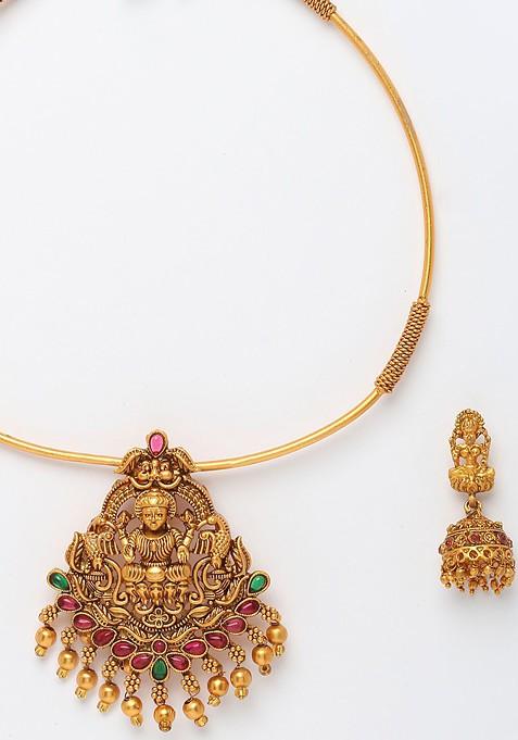 Women Gold Plated Stone Studded And Beaded Necklace and Earrings