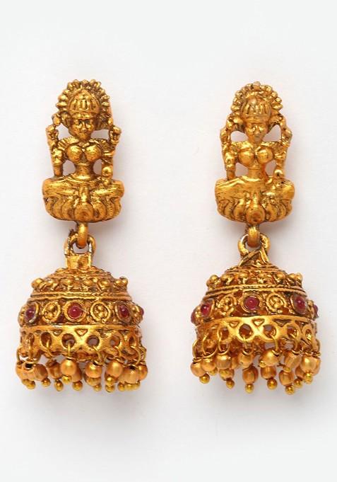 Women Gold Plated Stone Studded And Beaded Necklace and Earrings