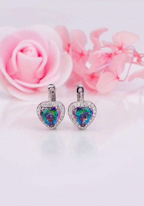 Indya X Giva Rhodium Plated 925 Sterling Silver Cubic Zirconia Heart Shaped Studs Earrings