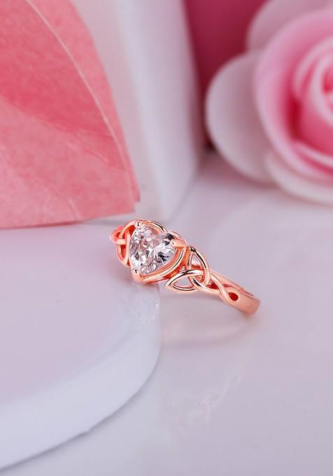 Indya X Giva 925 Sterling Silver Rose Gold Plated Cubic Zirconia Studded Finger Ring