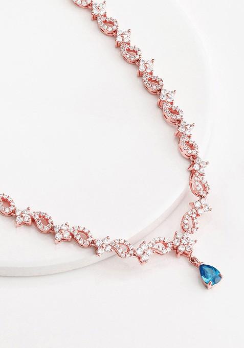 Indya X Giva 925 Silver Rose Gold Blue Moon Necklace