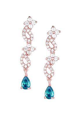 Indya X Giva Rose Gold Plated 925 Sterling Silver Zircon Studded Contemporary Drop Earrings