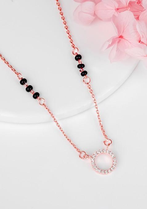 Indya X Giva 925 Sterling Silver Rose Gold Plated Stone Studded And Bead Mangalsutra