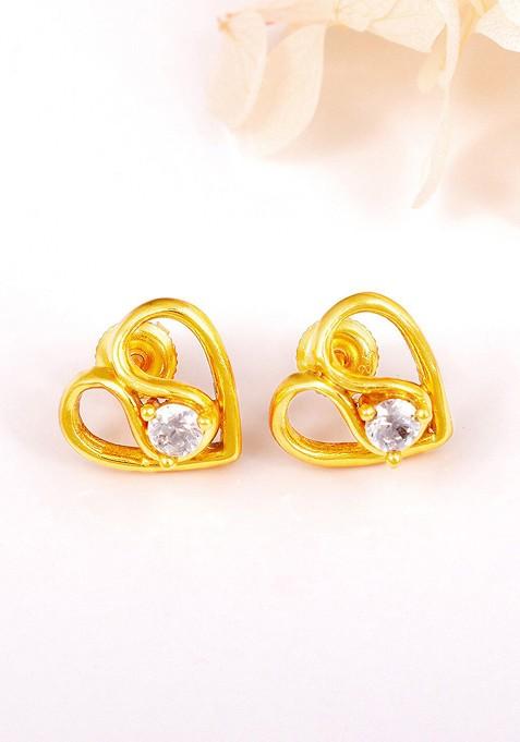 Indya X Giva 925 Sterling Silver Gold Plated Heart Shaped Cz Studded Studs Earrings