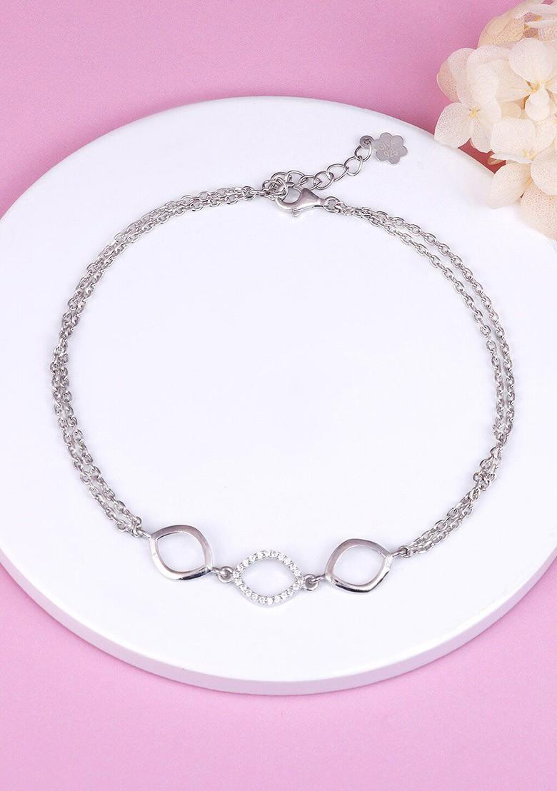 Indya X Giva 925 Sterling Silver Rhodium Plated Stone Studded Anklet