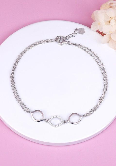 Indya X Giva 925 Sterling Silver Rhodium Plated Stone Studded Anklet