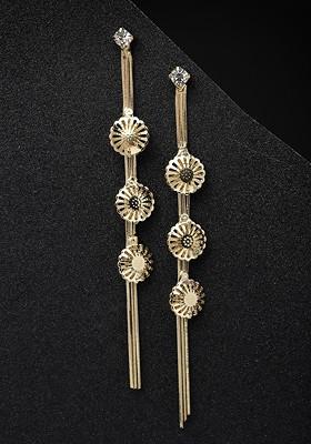 Gold Plated AD Stone Studded Contemporary Drop Earrings