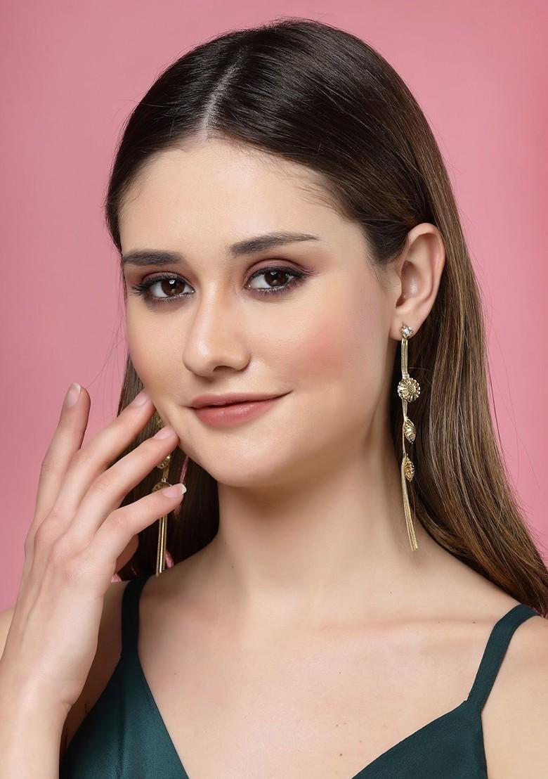 Gold Plated AD Stone Studded Contemporary Drop Earrings