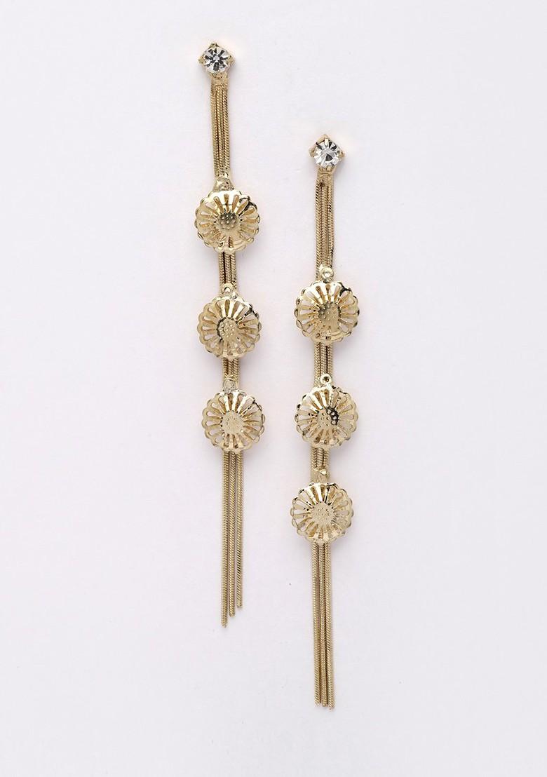 Gold Plated AD Stone Studded Contemporary Drop Earrings