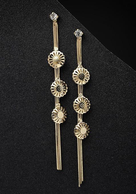 Gold Plated AD Stone Studded Contemporary Drop Earrings