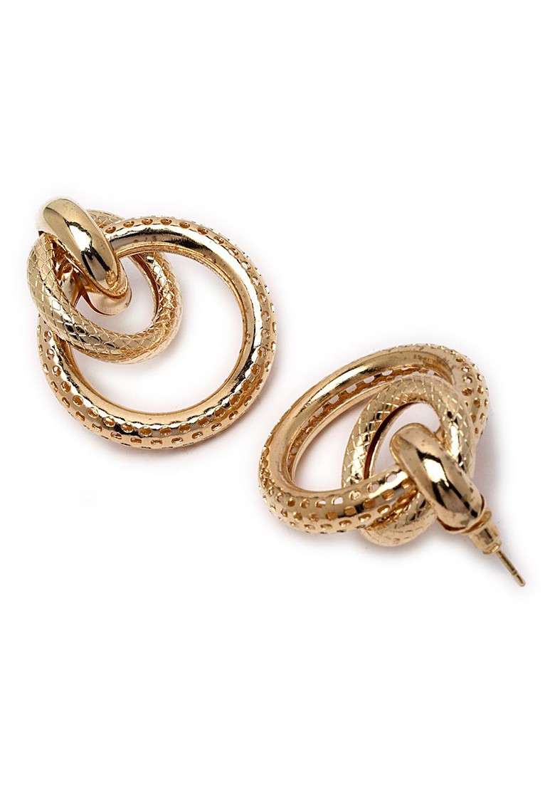 Gold Plated Circular Shaped Drop Earrings - Indya