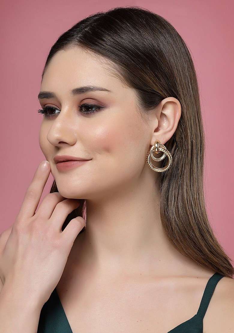 Gold Plated Circular Shaped Drop Earrings - Indya