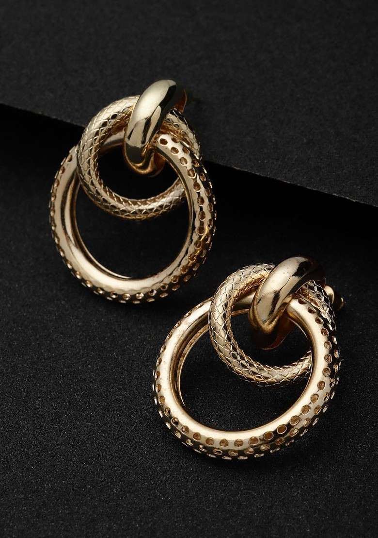 Gold Plated Circular Shaped Drop Earrings - Indya