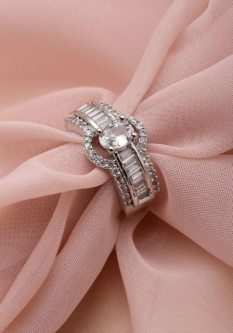 Silver Plated CZ Studded Alloy Finger Ring