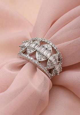 Silver Plated Solitaire CZ Stone Studded Adjustable Finger Ring - Indya