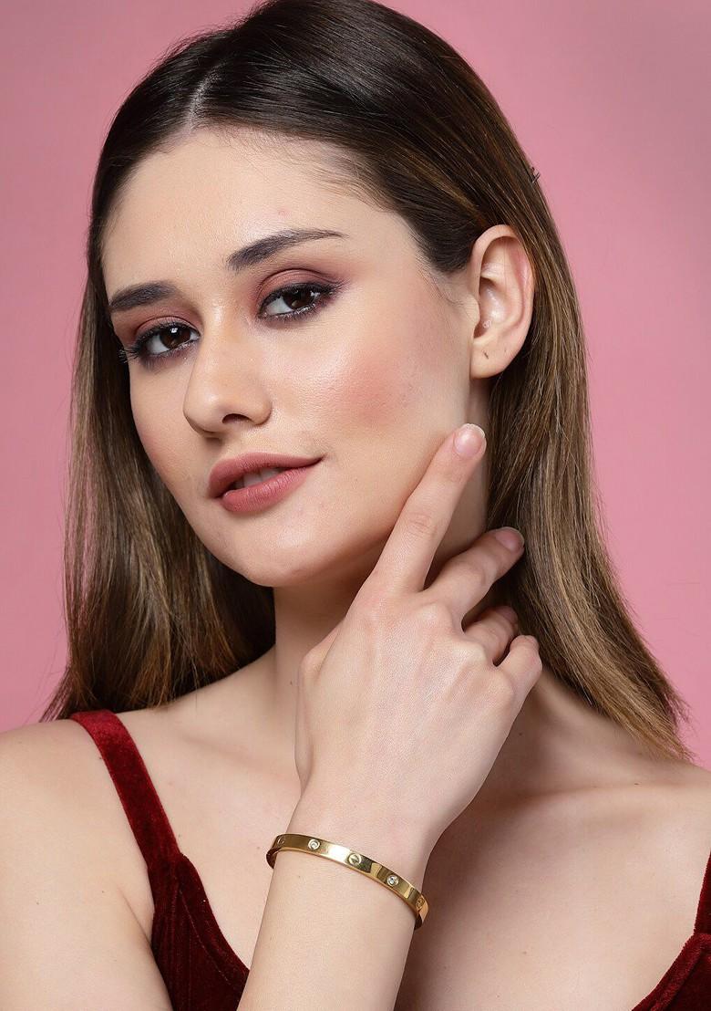 Women Gold Toned And White Handcrafted Gold Plated Kada Bracelet