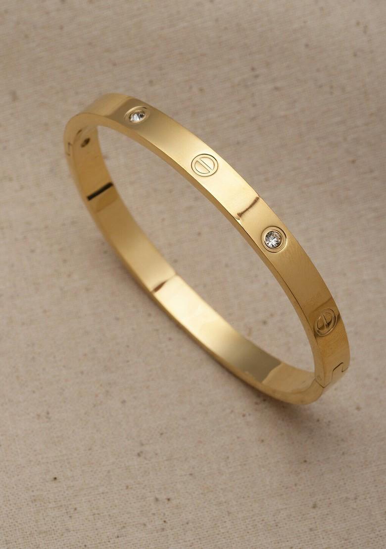 Women Gold Toned And White Handcrafted Gold Plated Kada Bracelet