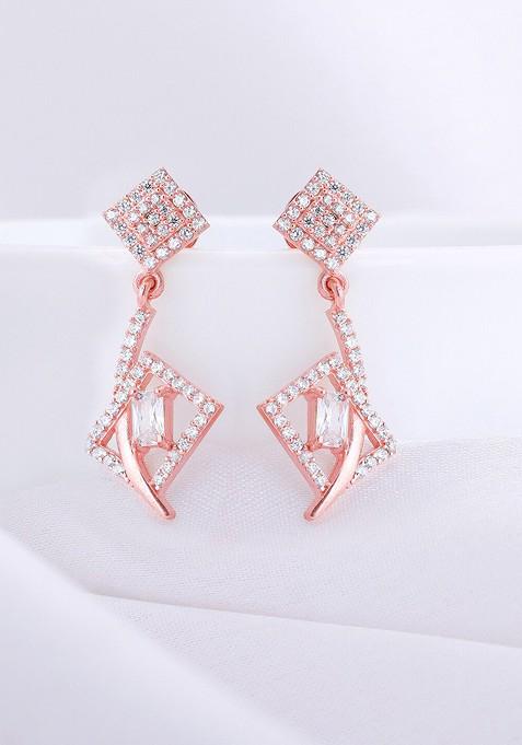 Indya X Giva Rose Gold Plated 925 Sterling Silver Cubic Zirconia Studded Drop Earrings