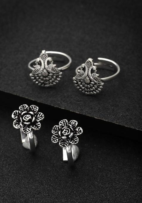 Set Of 2 Oxidised Adjustable Toe Rings