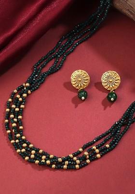 Gold Plated Beaded Multi Layer Jewellery Set