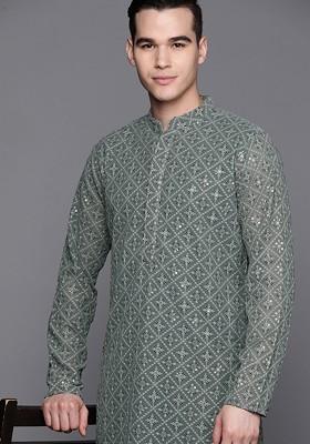 Ethnic Motifs Embroidered Chikankari Kurta With Trousers