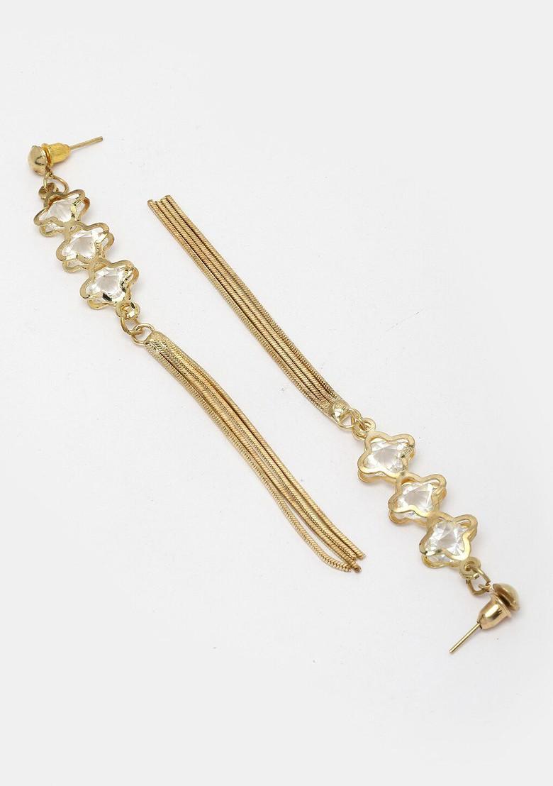 Gold Plated Stone Studded Contemporary Drop Earrings - Indya