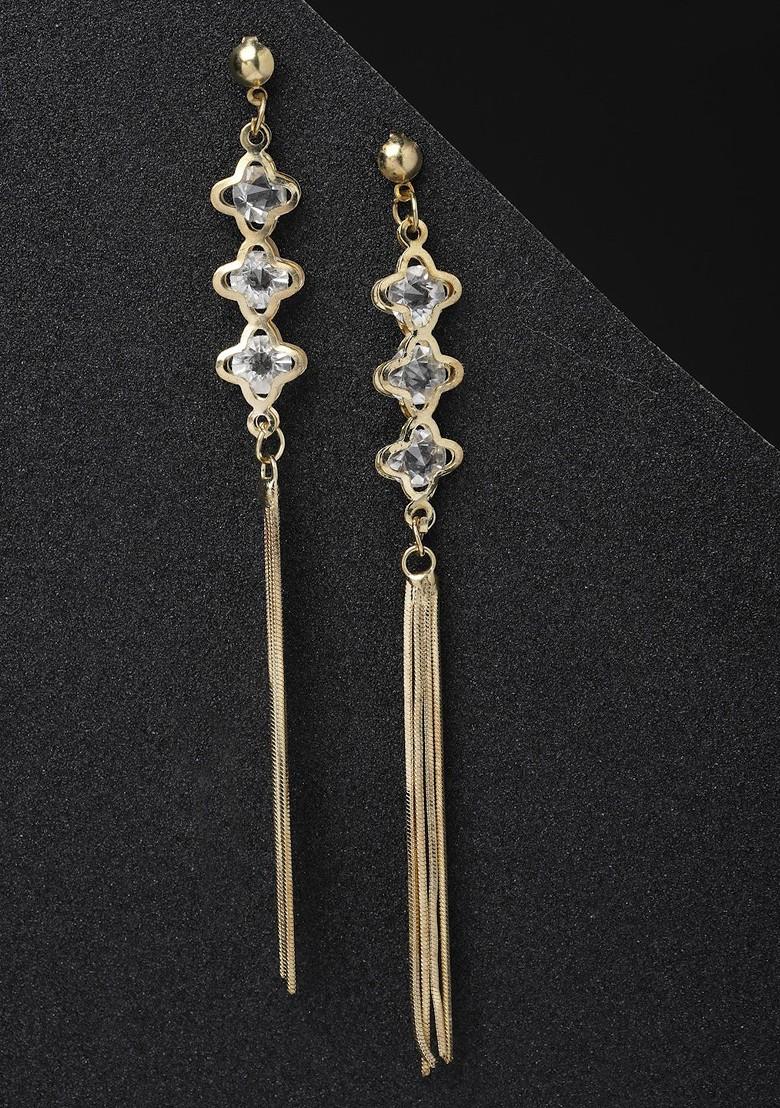 Gold Plated Stone Studded Contemporary Drop Earrings - Indya