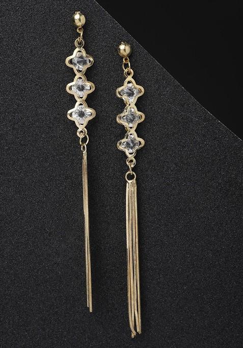 Gold Plated Stone Studded Contemporary Drop Earrings