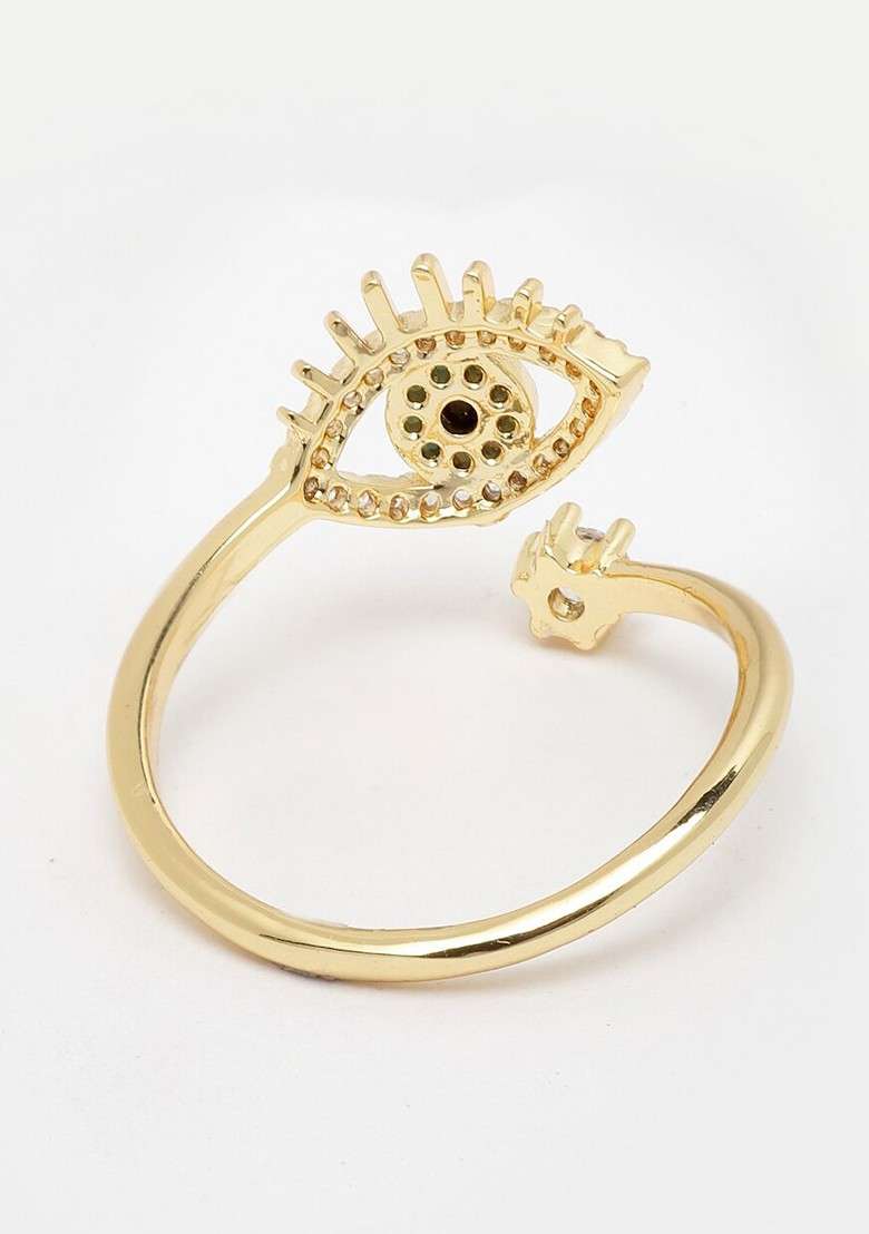 Gold Plated AD Studded Evil Eye Adjustable Finger Ring - Indya