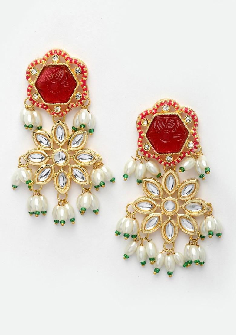 Gold Plated Kundan Stone Studded And Beaded Jewellery Set