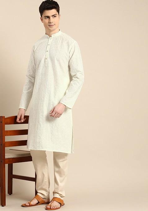 Men's Geometric Embroidered Kurta