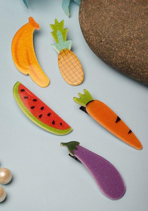 Women Set Of 5 Fruit And Vegetable Alligator Hair Clips