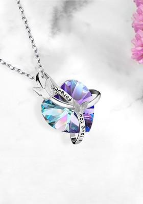 Silver Plated Stone Studded I Love You Forever Engraved Pendant With Chain