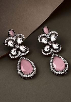 German Silver Plated Contemporary American Diamond Studded Drop Earrings