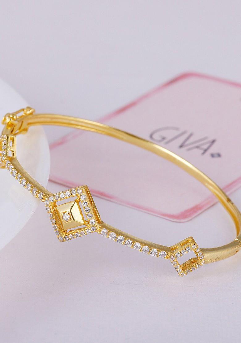 Indya X Giva Sterling Silver Cubic Zirconia Gold Plated Bangle Style Bracelet