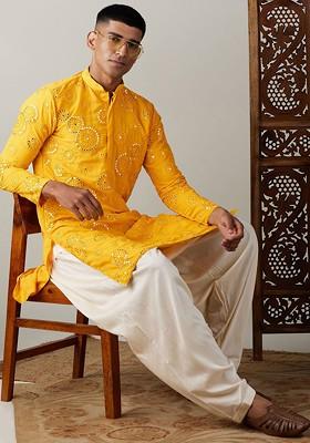 Geometric Embroidered Mirror Work Kurta With Patiala