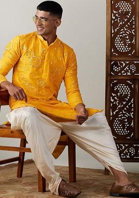 Geometric Embroidered Mirror Work Kurta With Patiala