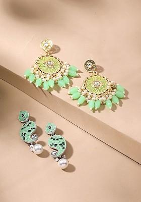 Set Of 2 Silver Plated Contemporary Drop Earrings