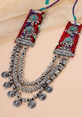 Silver Plated Oxidised Layered Necklace