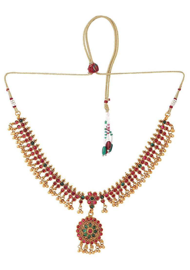 Gold Plated Artificial Beads And Stone Studded Jewellery Set