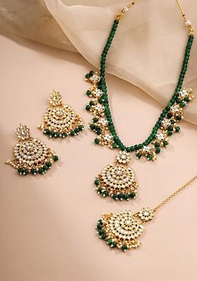 Gold Plated Kundan Studded And Artificial Beaded Jewellery Set