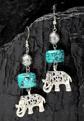 Silver Plated Elephant Shaped Oxidized Drop Earrings