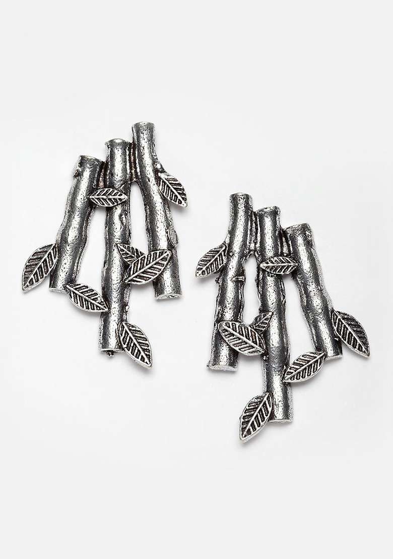 Silver Plated Oxidized Leaf Shaped Jewellery Set - Indya