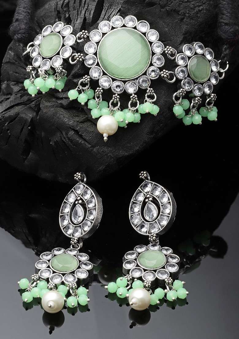 Silver Plated Stone Studded Jewellery Set - Indya