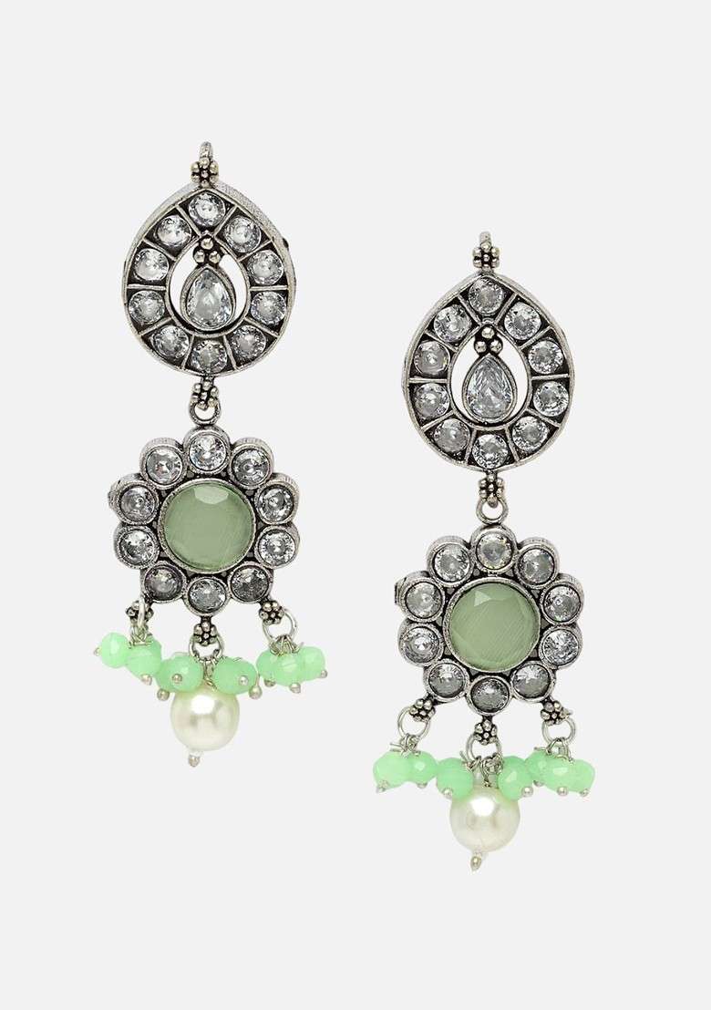 Silver Plated Stone Studded Jewellery Set - Indya