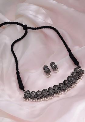 Silver Plated Oxidised Beaded Jewellery Set