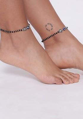 Silver-Plated And Beaded Tortoise And Evil Eye Anklets