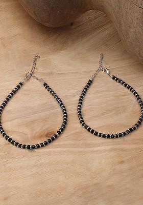 Set Of 2 Silver Plated And Beaded Anklets