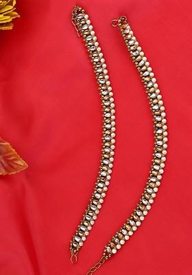 Gold Plated Stone Studded And  Beaded Anklets
