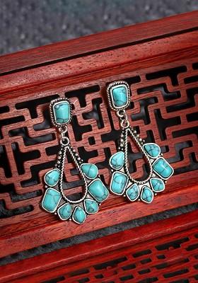 Silver Plated Contemporary Stone Studded Drop Earrings